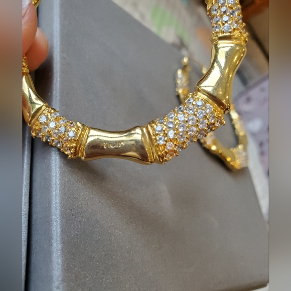 NOIR|Womens gold and rhinestone hoop earrings - Picture 2 of 6